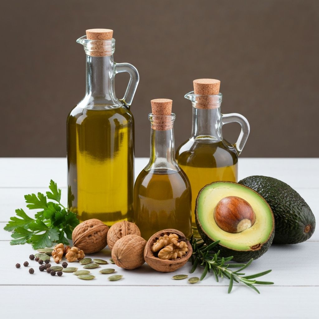 Flašica maslinovog ulja sa avokado, orasima i sjemenkama