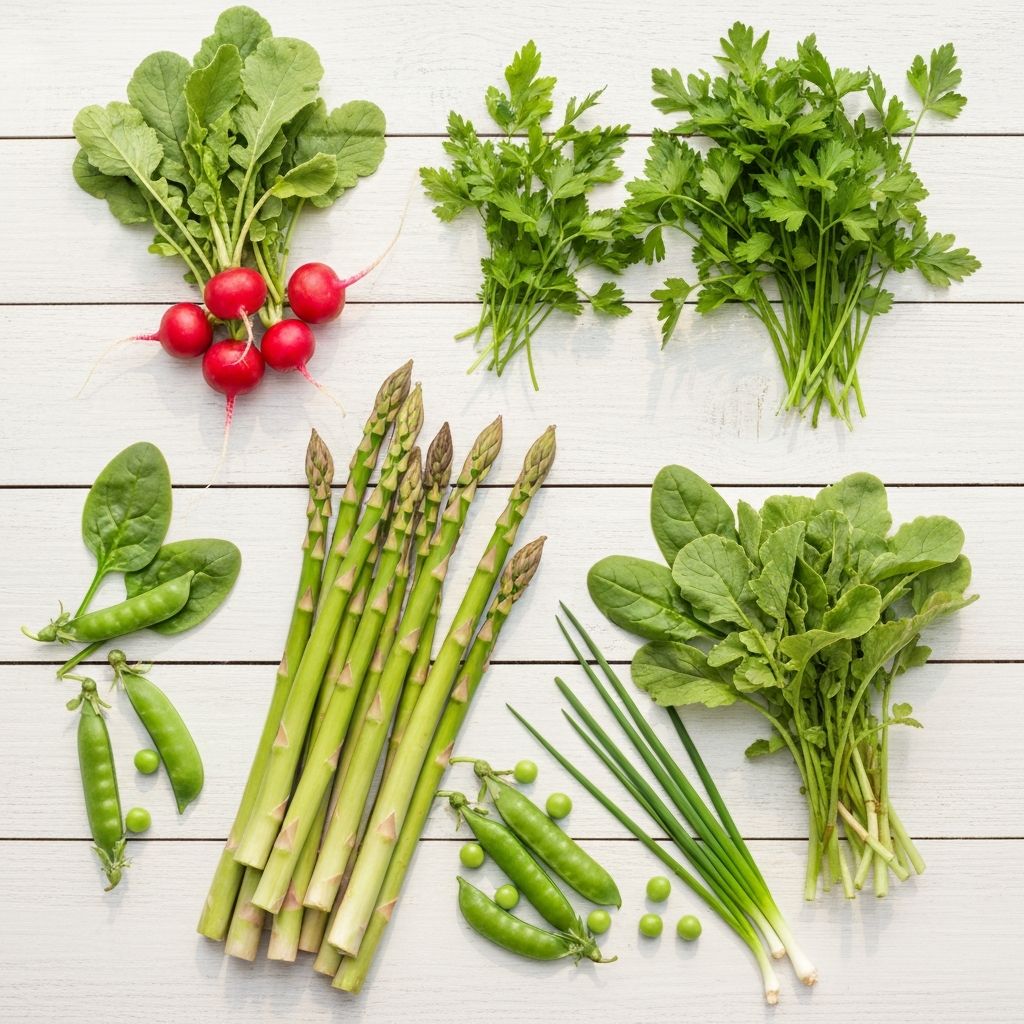 Sveže proljetno povrće - šparoga, grašak, rotkvica